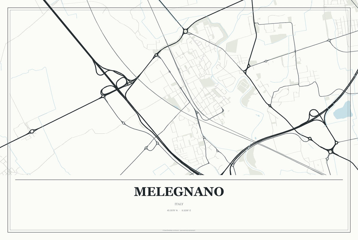 Melegnano, Italy City Map Aluminum Sign in Gallery Air style