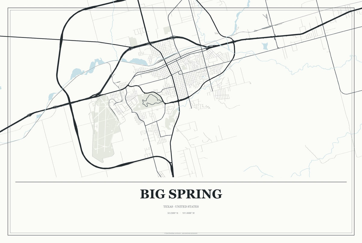 Big Spring, Texas City Map Aluminum Sign in Gallery Air style