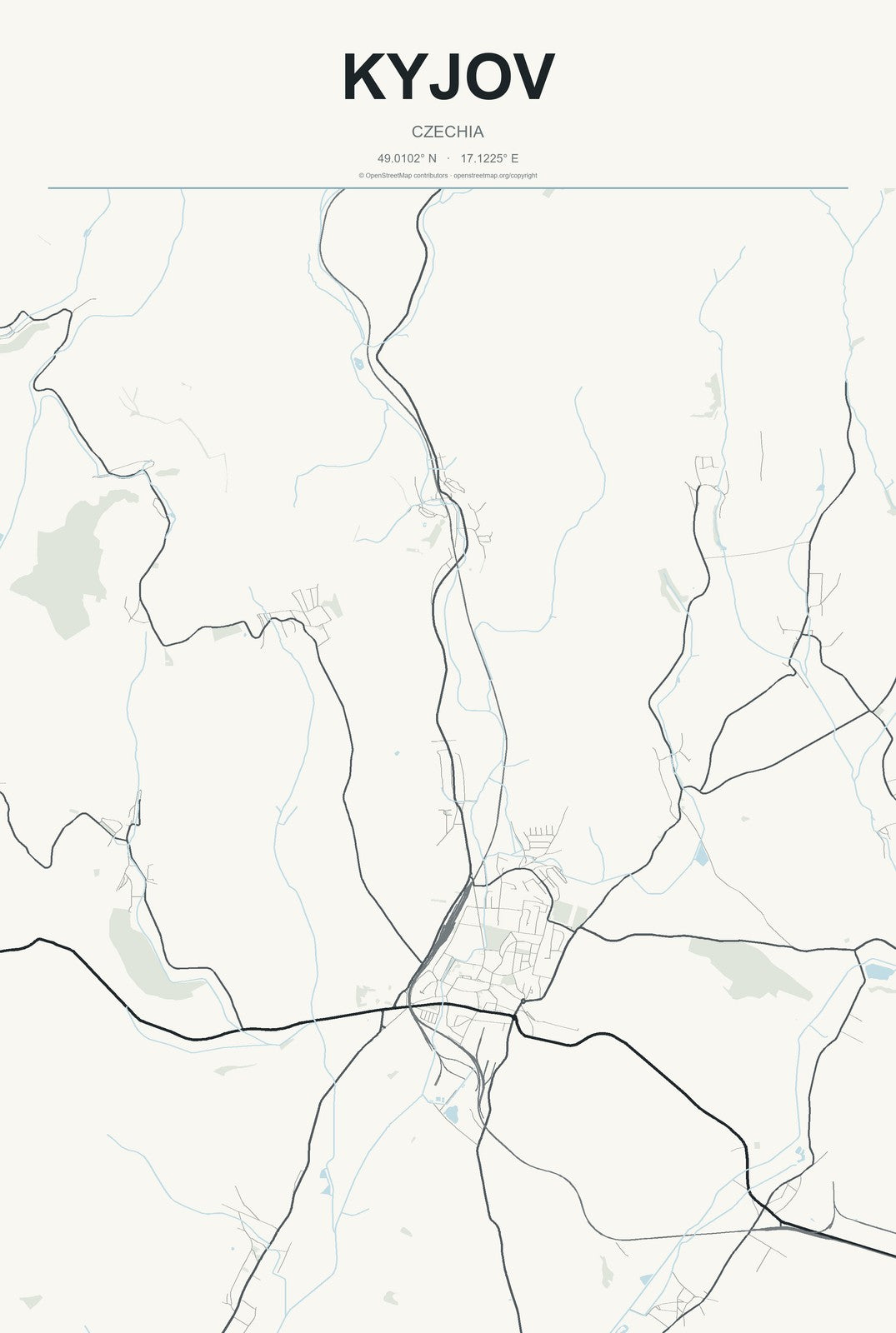 Kyjov, Czechia City Map Aluminum Sign in Headline Atlas style