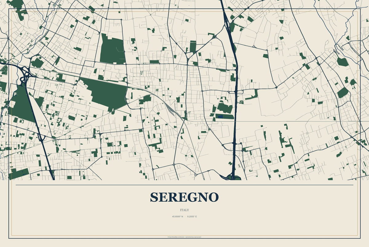 Seregno, Italy City Map Aluminum Sign in Coastal Cutout style