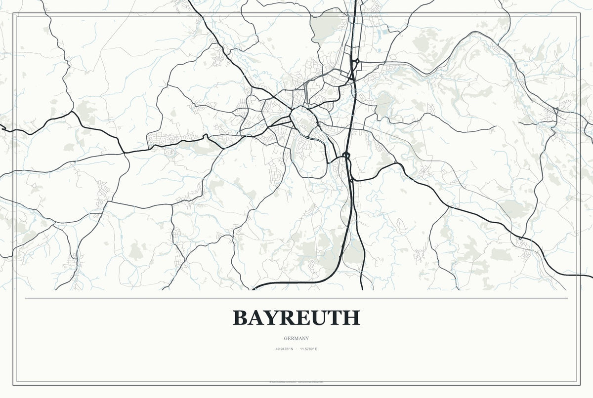 Bayreuth, Germany City Map Aluminum Sign in Gallery Air style
