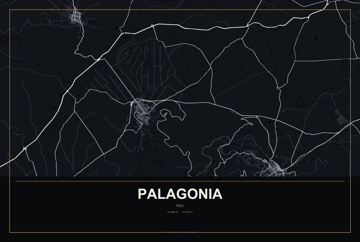 Palagonia, Italy City Map Aluminum Sign in Metropolitan Noir style