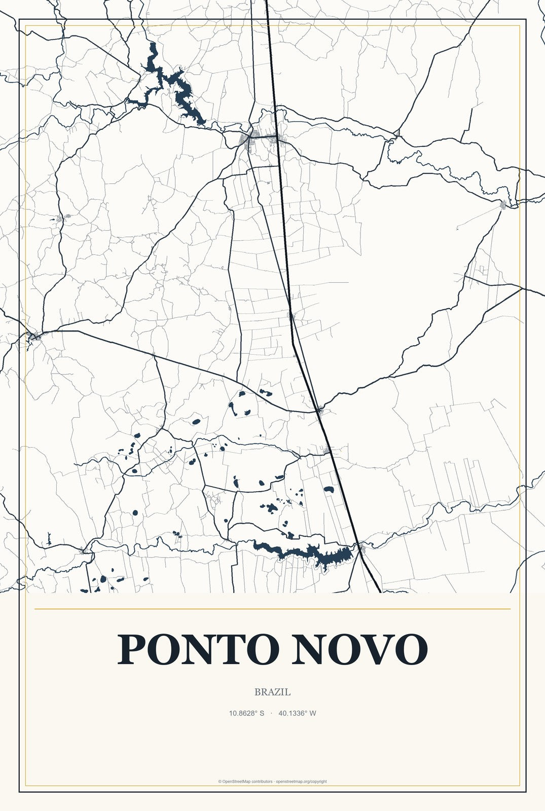 Ponto Novo, Brazil City Map Aluminum Sign in Citrine Modern style