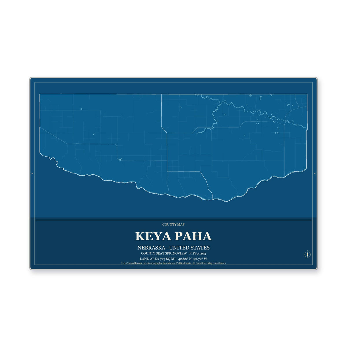 Keya Paha County, Nebraska Map Aluminum Sign in Harbor Cobalt style