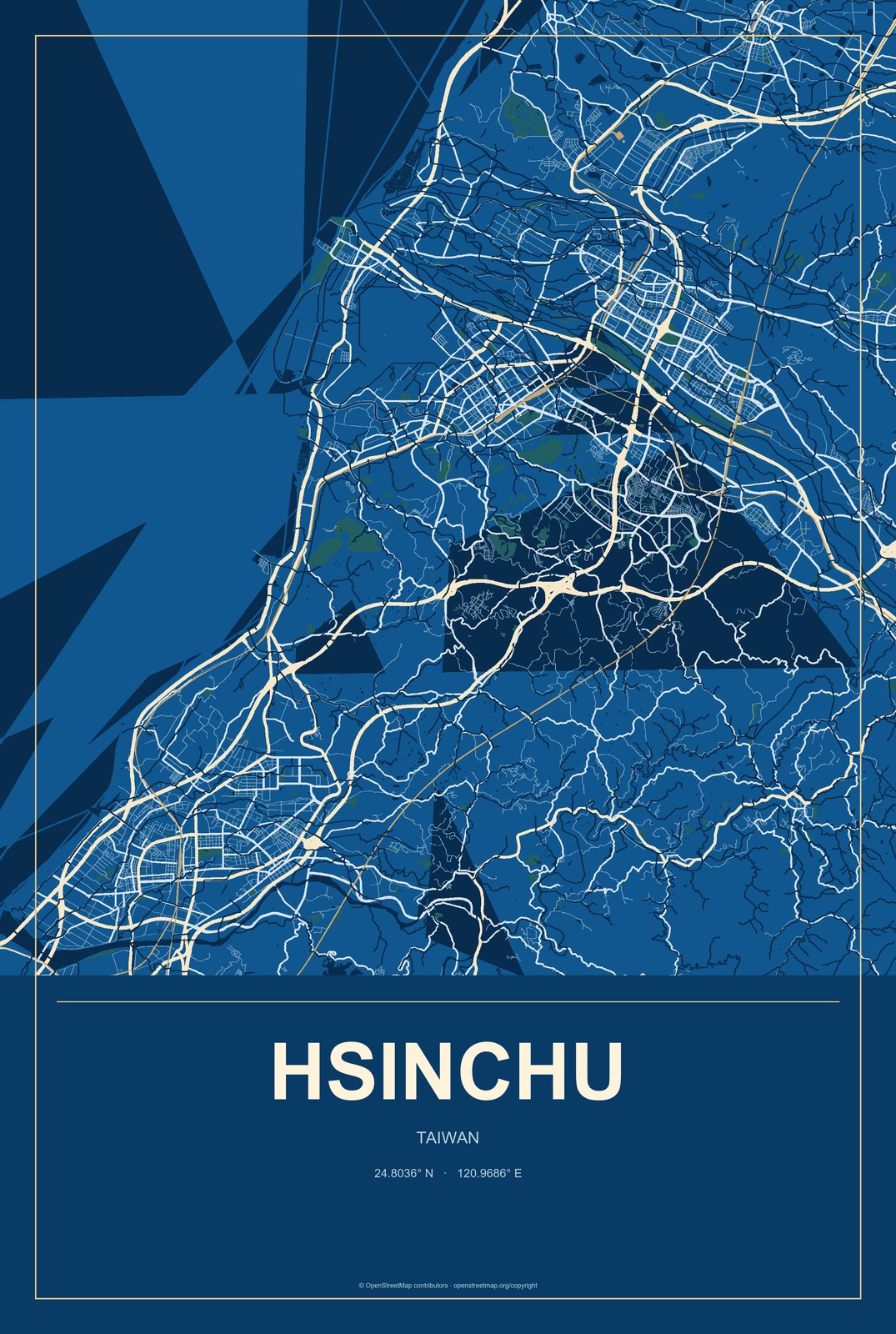 Hsinchu, Taiwan City Map Aluminum Sign in Harbor Cobalt style