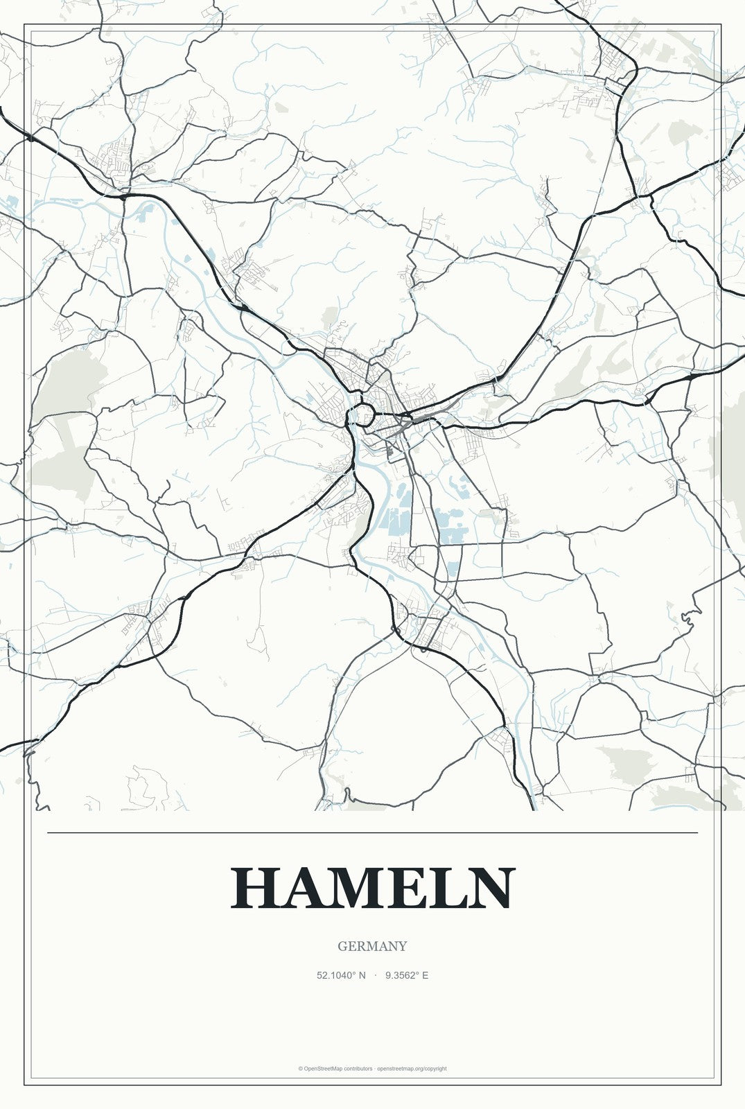 Hameln, Germany City Map Aluminum Sign in Gallery Air style