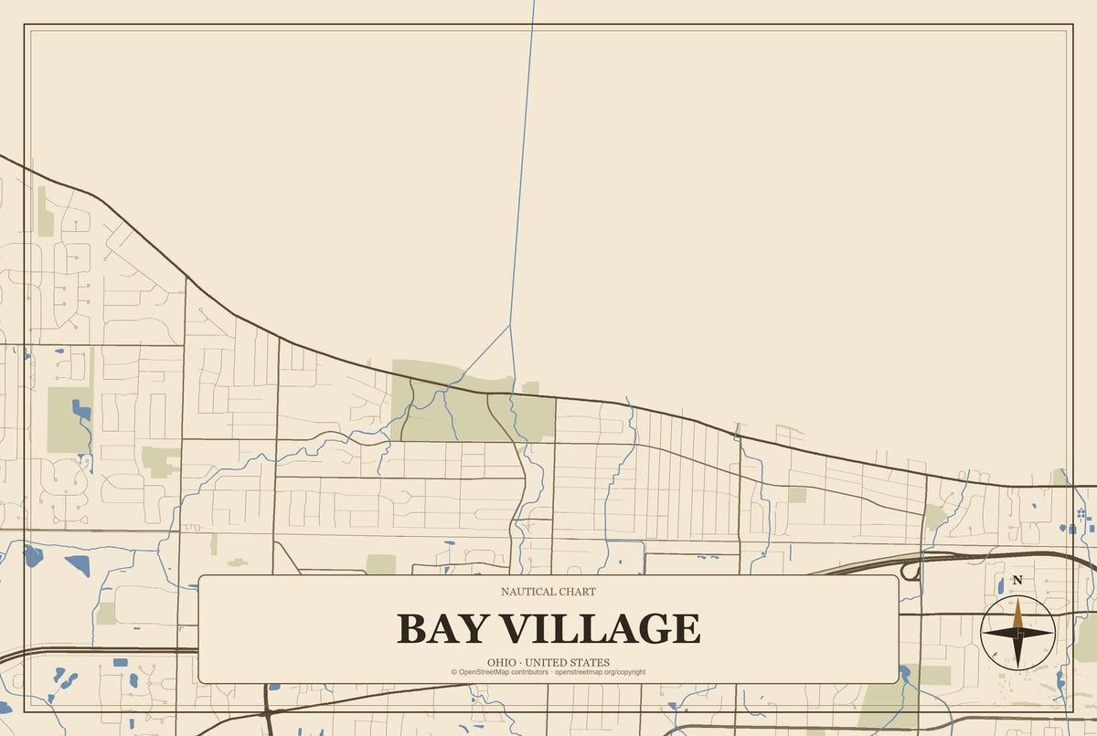 Bay Village, Ohio City Map Aluminum Sign in Heritage Nautical style