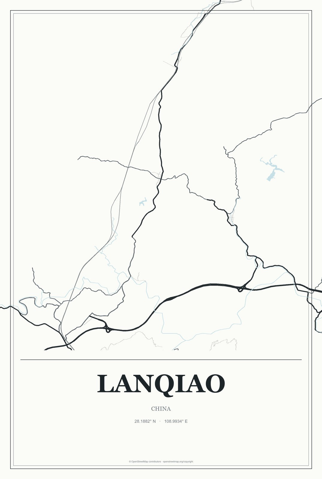 Lanqiao, China City Map Aluminum Sign in Gallery Air style