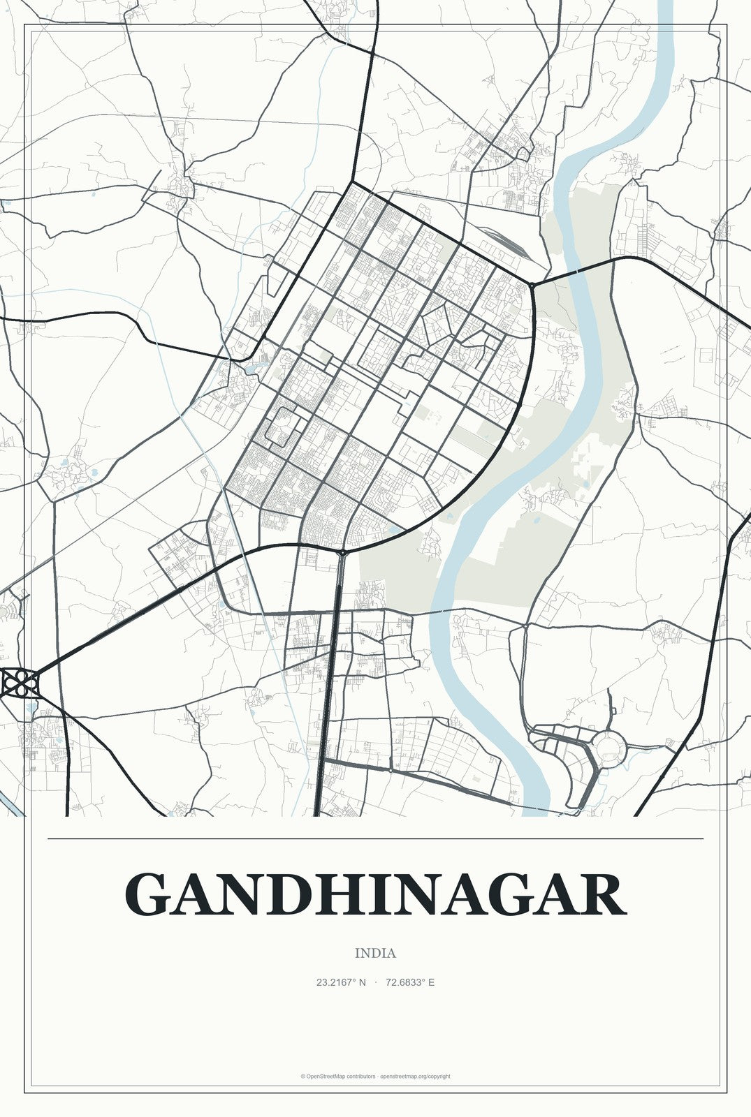 Gandhinagar, Maharashtra, India City Map Aluminum Sign in Gallery Air style