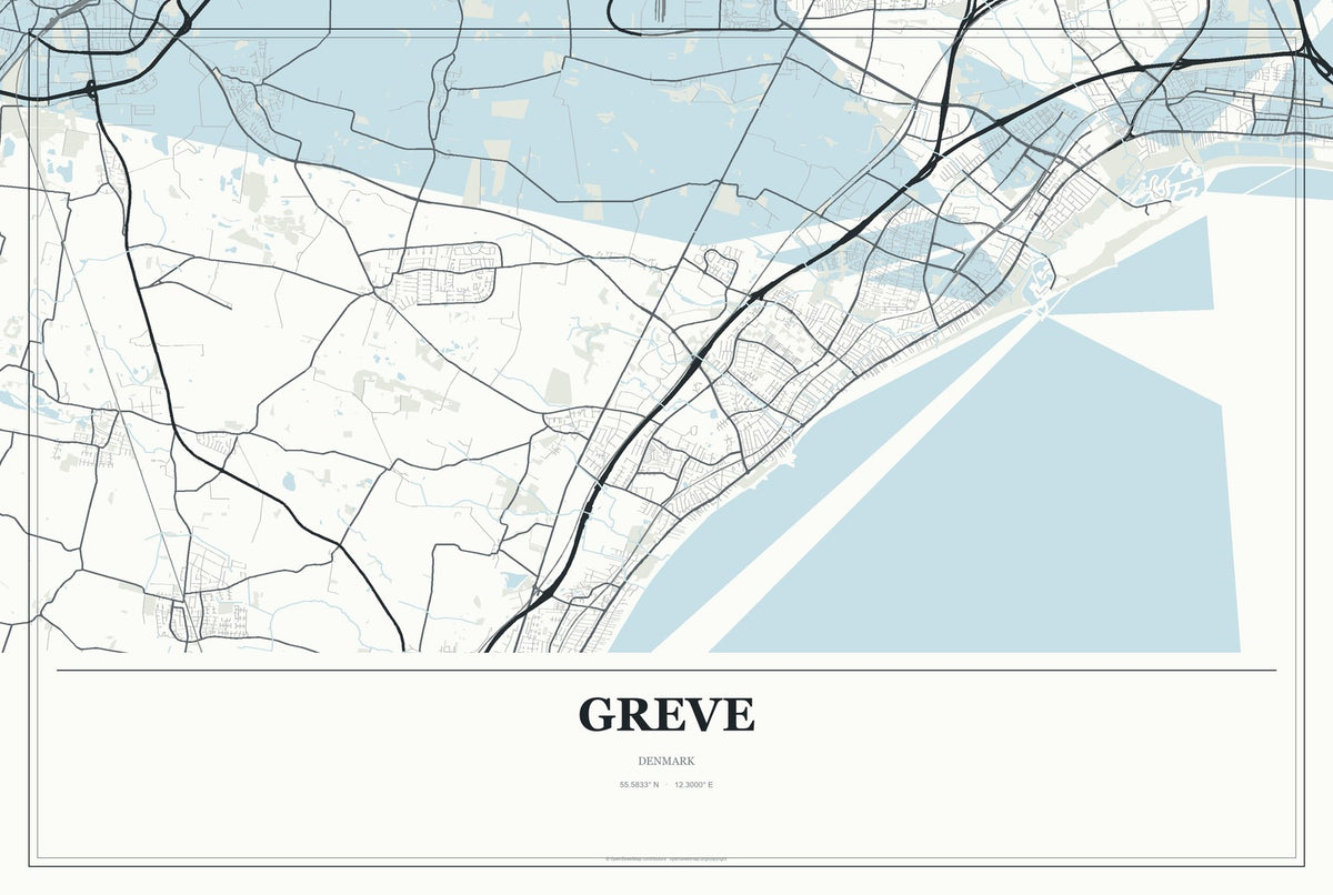 Greve, Denmark City Map Aluminum Sign in Gallery Air style