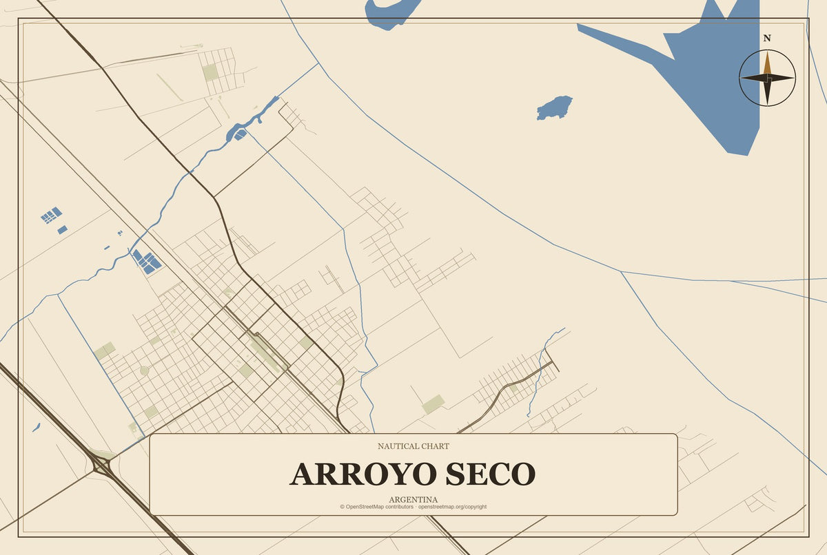 Arroyo Seco, Argentina City Map Aluminum Sign in Heritage Nautical style