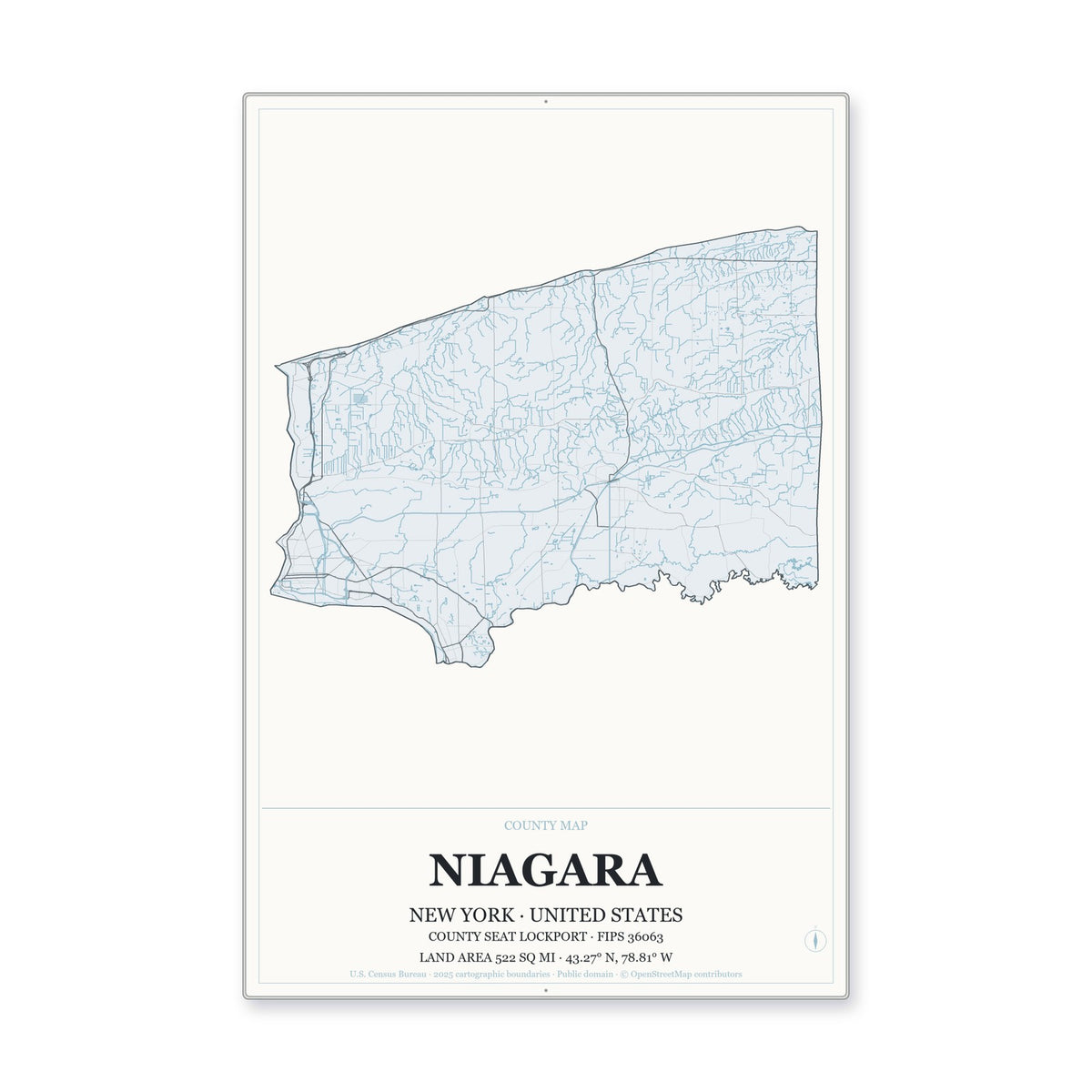 Niagara County, New York Map Aluminum Sign in Gallery Air style