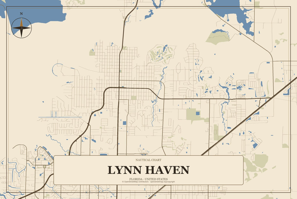 Lynn Haven, Florida City Map Aluminum Sign in Heritage Nautical style