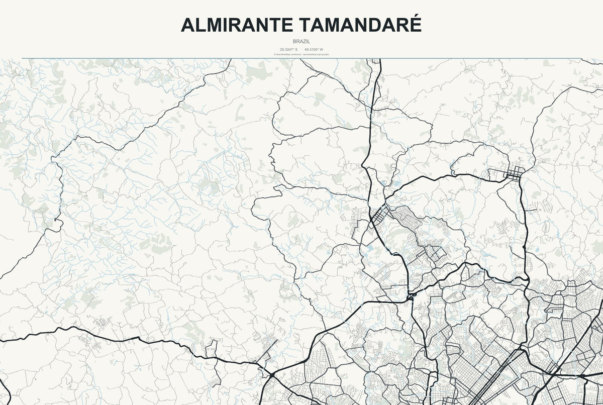 Almirante Tamandaré, Brazil City Map Aluminum Sign in Headline Atlas style