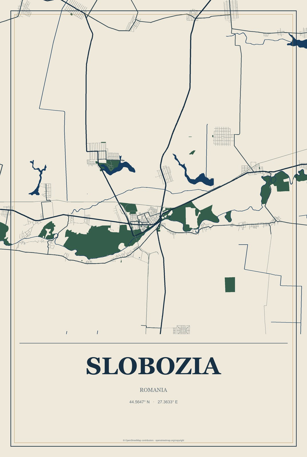 Slobozia, Romania City Map Aluminum Sign in Coastal Cutout style