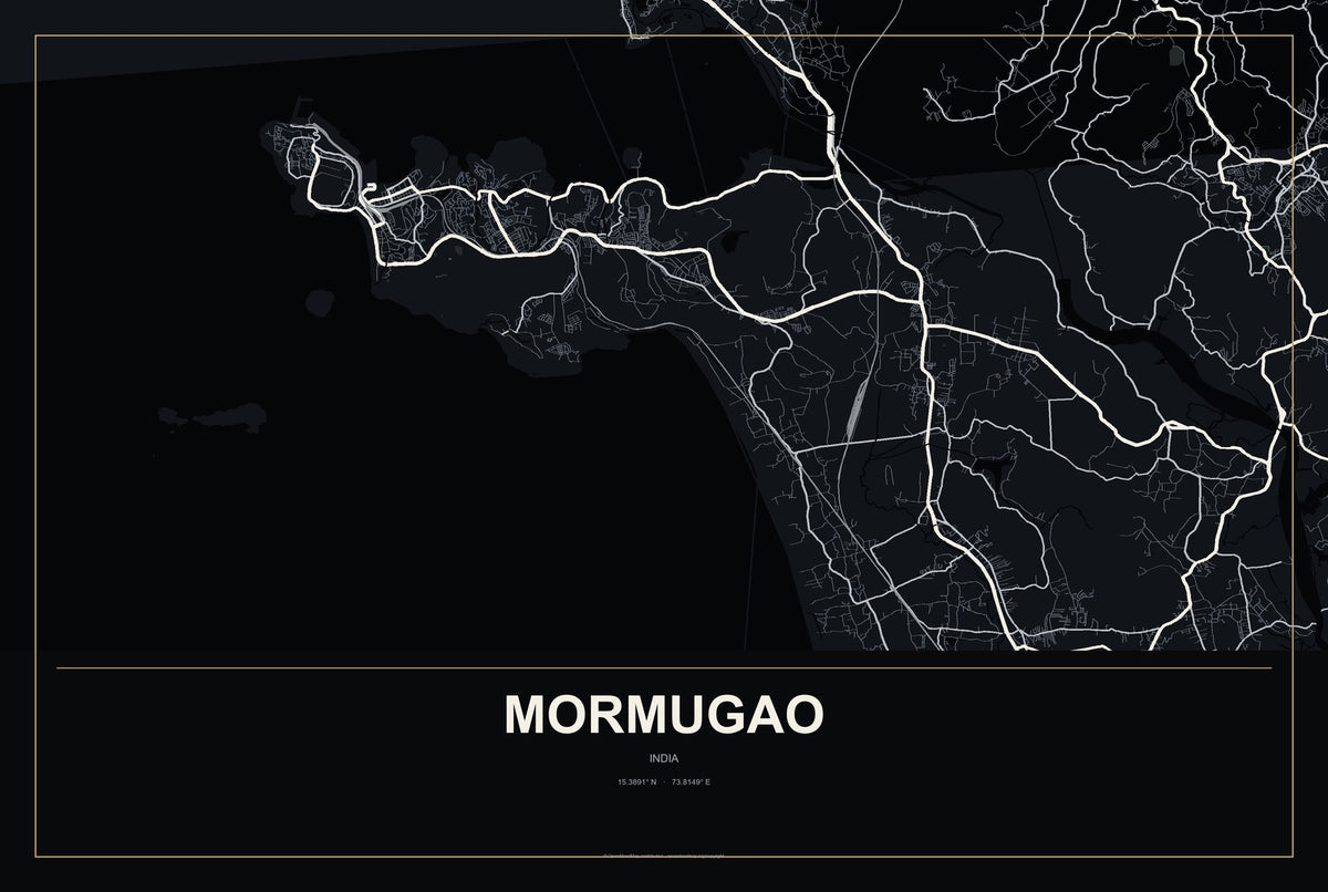 Mormugao, India City Map Aluminum Sign in Metropolitan Noir style
