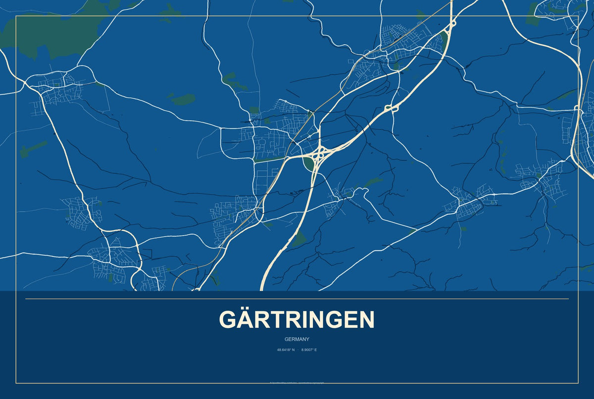 Gärtringen, Germany City Map Aluminum Sign in Harbor Cobalt style