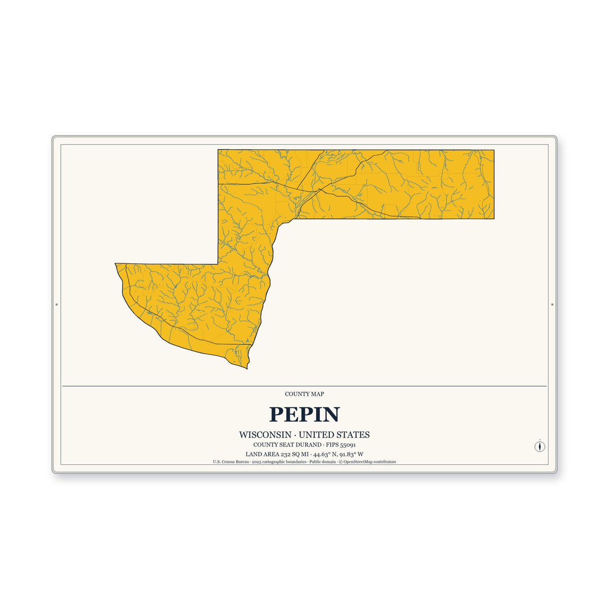 Pepin County, Wisconsin Map Aluminum Sign in Citrine Modern style