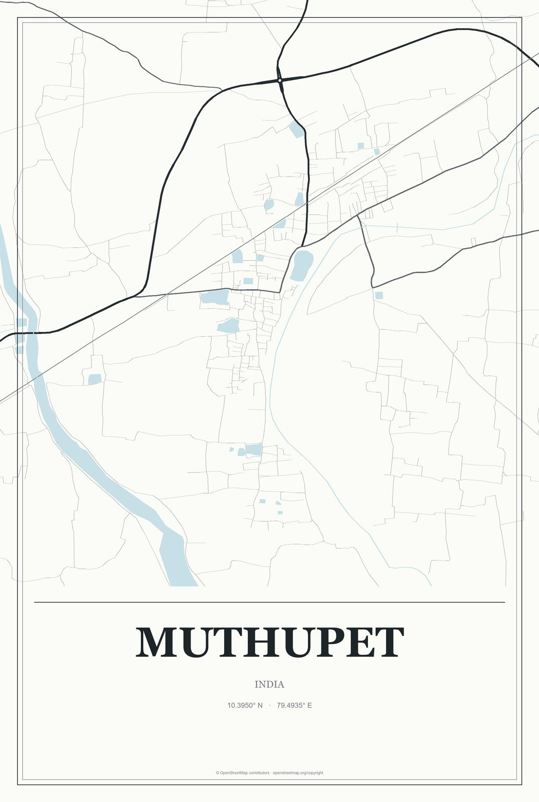 Muthupet, India City Map Aluminum Sign in Gallery Air style