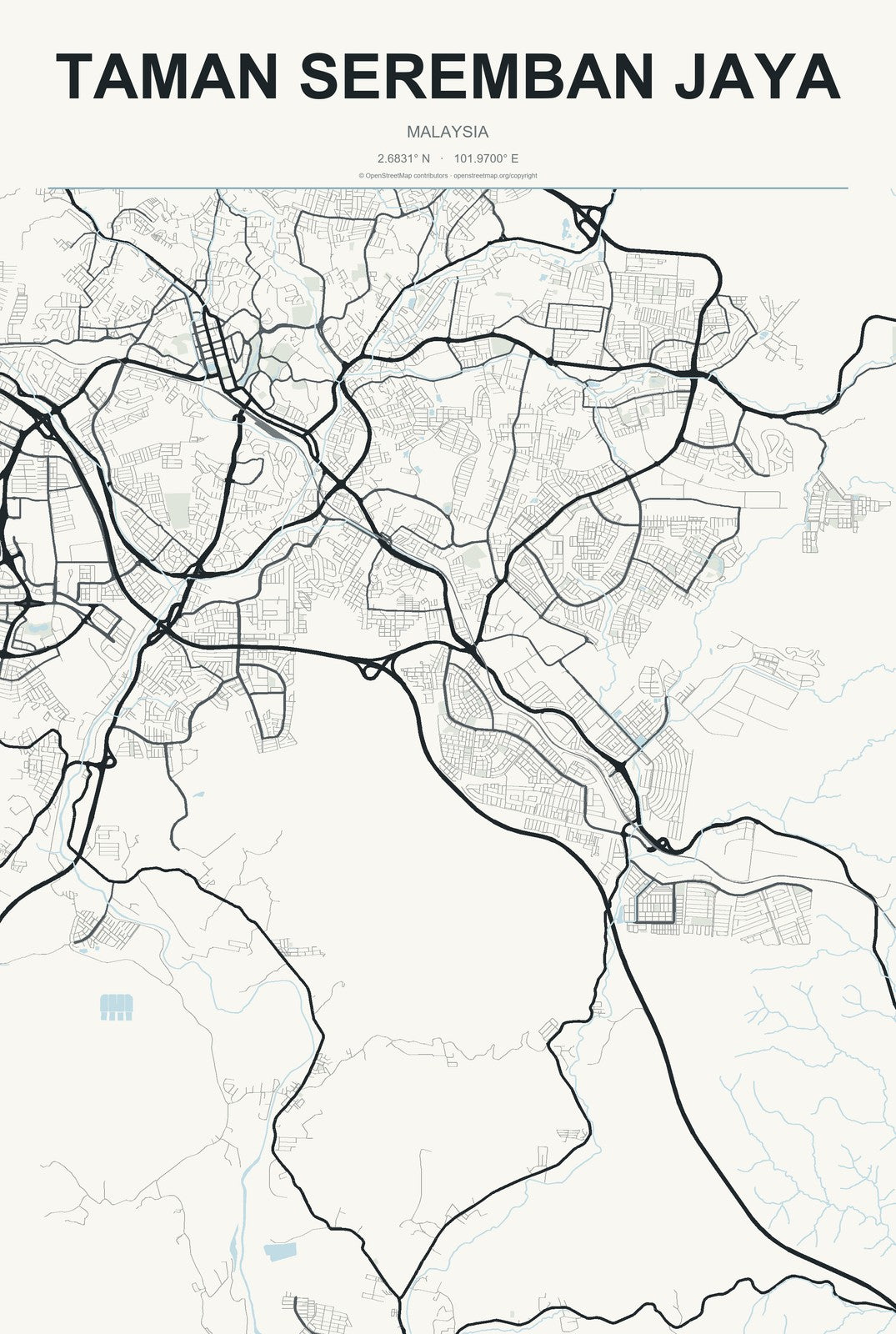 Taman Seremban Jaya, Malaysia City Map Aluminum Sign in Headline Atlas style