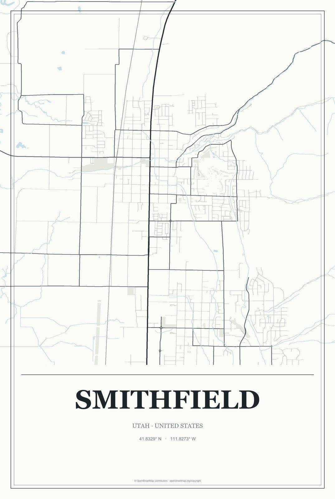 Smithfield, Utah City Map Aluminum Sign in Gallery Air style