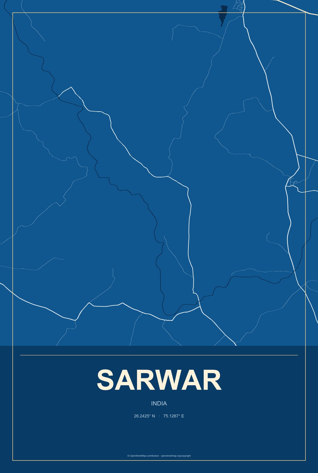 Sarwar, India City Map Aluminum Sign in Harbor Cobalt style