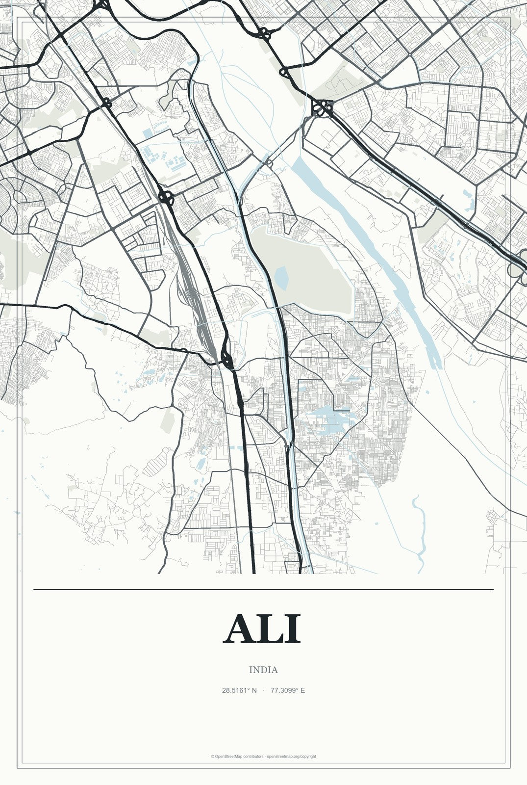 Ali, India City Map Aluminum Sign in Gallery Air style
