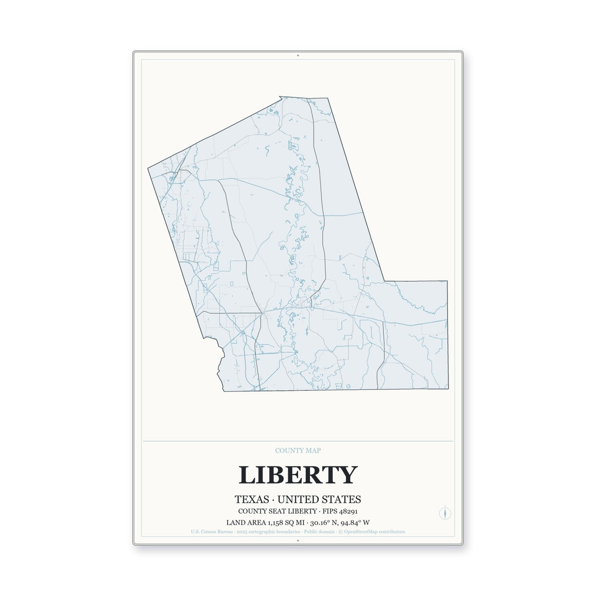 Liberty County, Texas Map Aluminum Sign in Gallery Air style