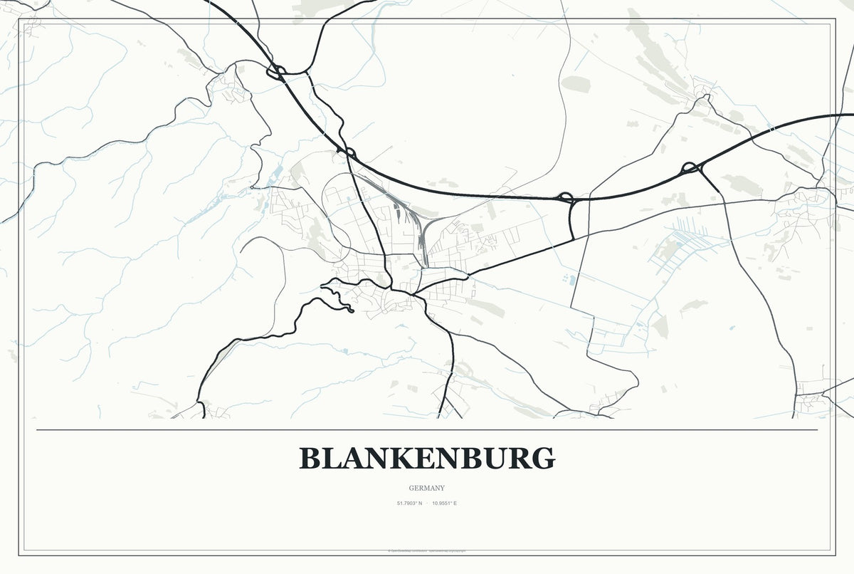 Blankenburg, Germany City Map Aluminum Sign in Gallery Air style