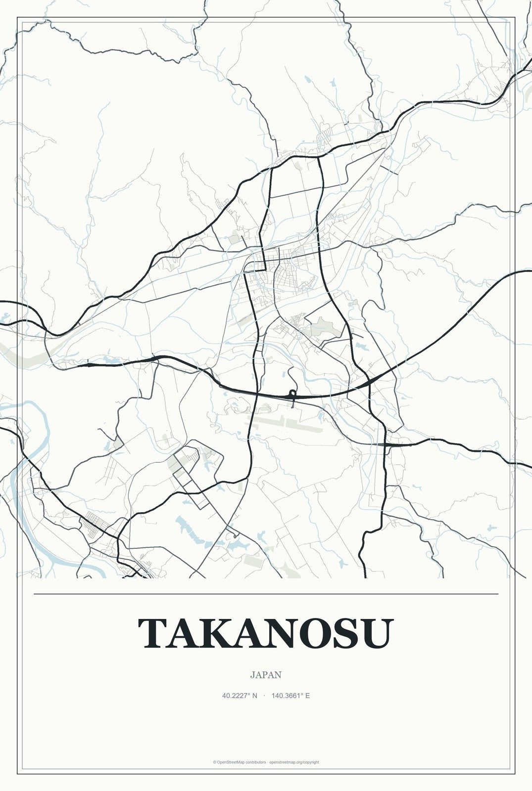 Takanosu, Japan City Map Aluminum Sign in Gallery Air style
