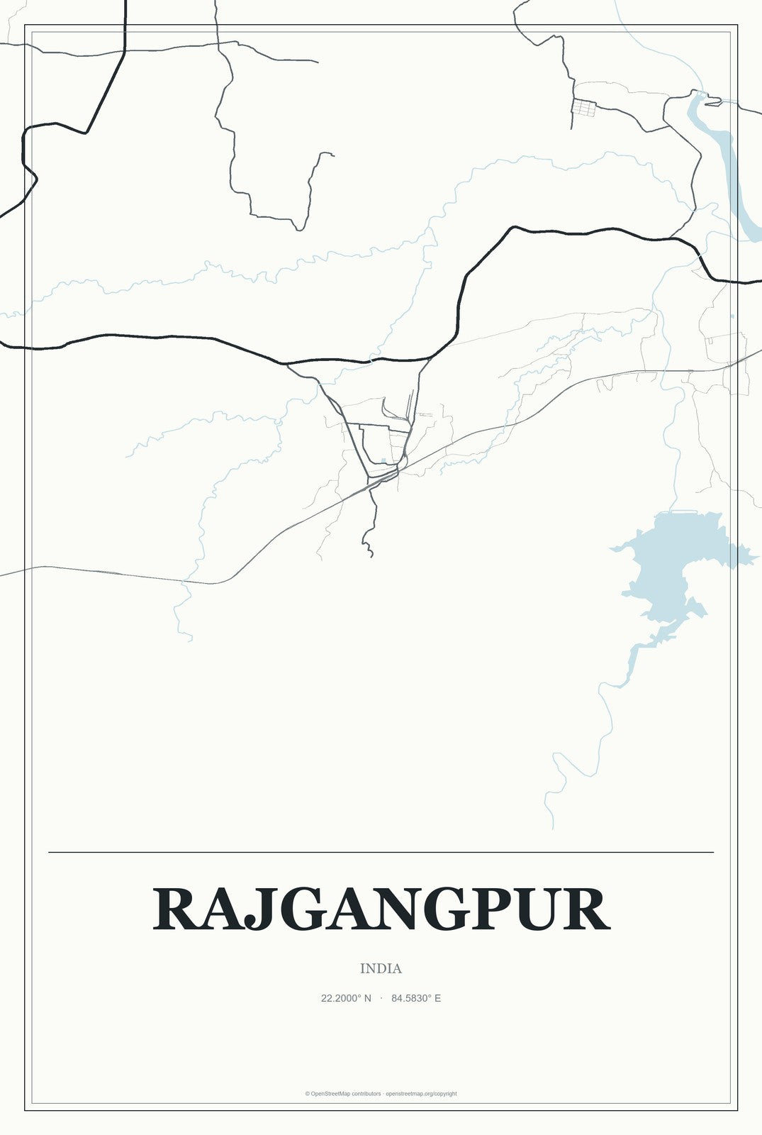 Rajgangpur, India City Map Aluminum Sign in Gallery Air style