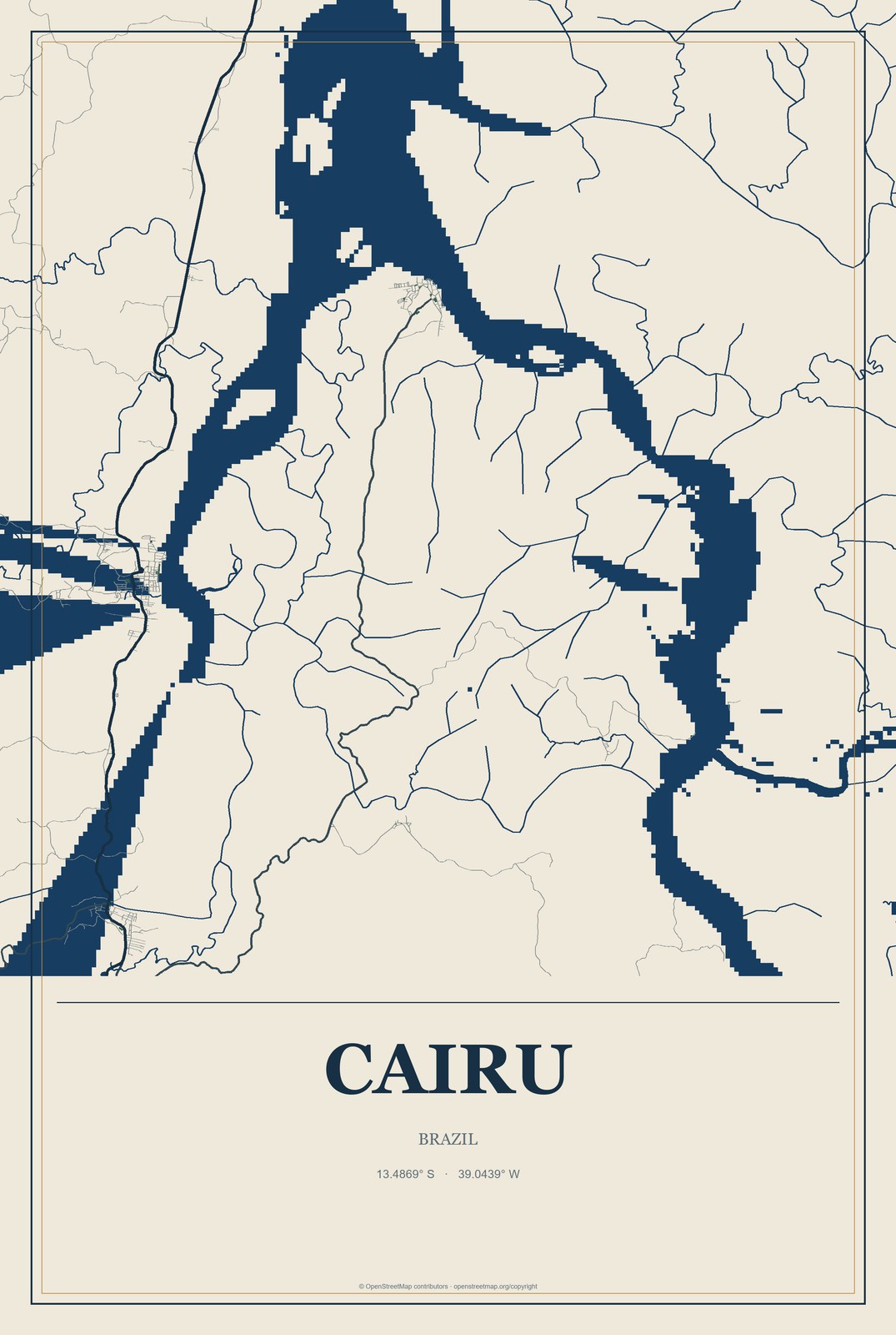 Cairu, Brazil City Map Aluminum Sign in Coastal Cutout style