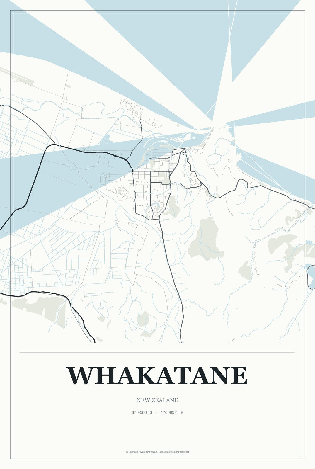 Whakatane, New Zealand City Map Aluminum Sign in Gallery Air style
