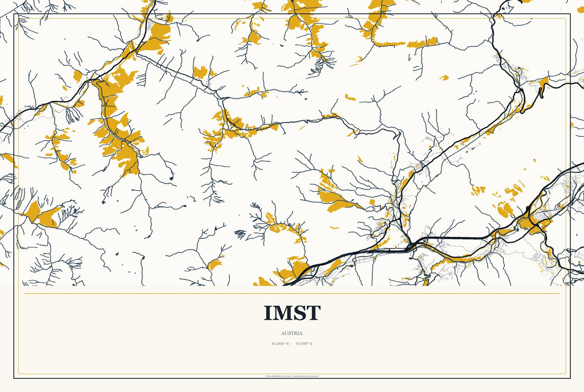 Imst, Austria City Map Aluminum Sign in Citrine Modern style