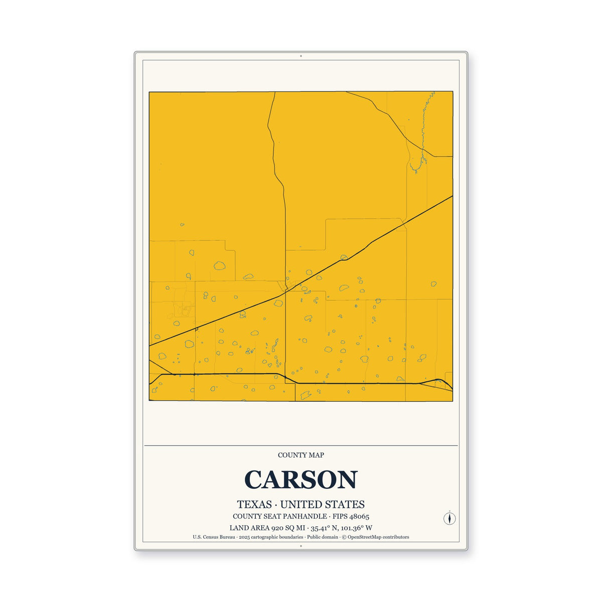 Carson County, Texas Map Aluminum Sign in Citrine Modern style