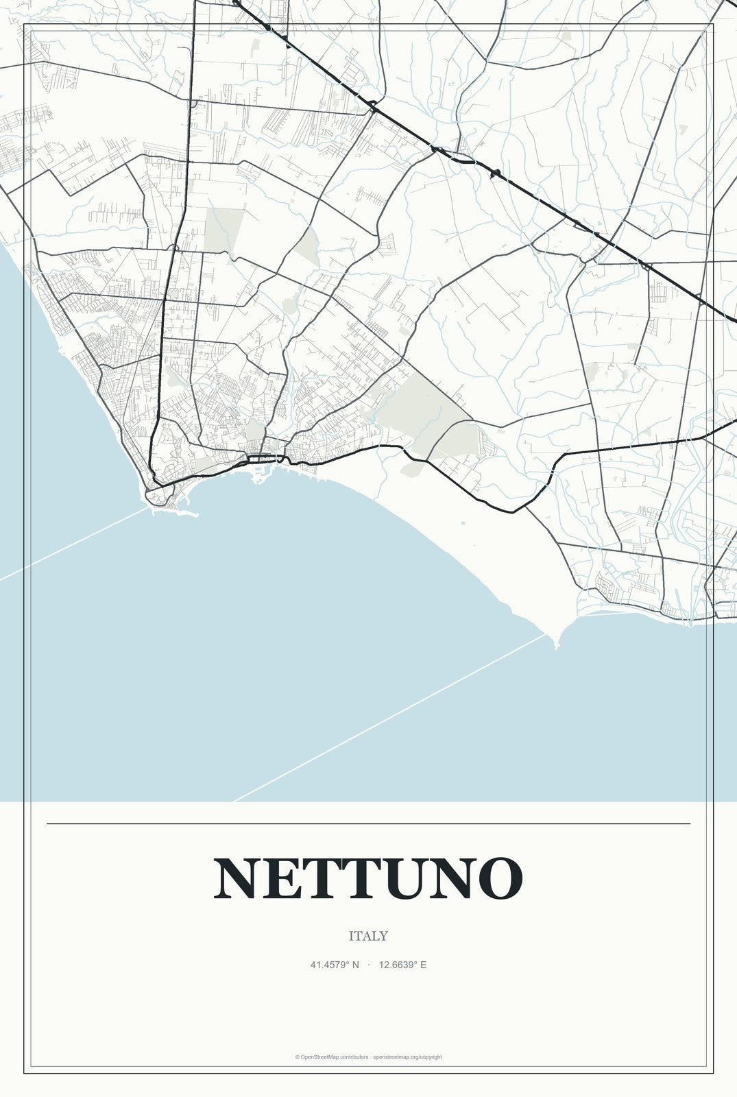 Nettuno, Italy City Map Aluminum Sign in Gallery Air style