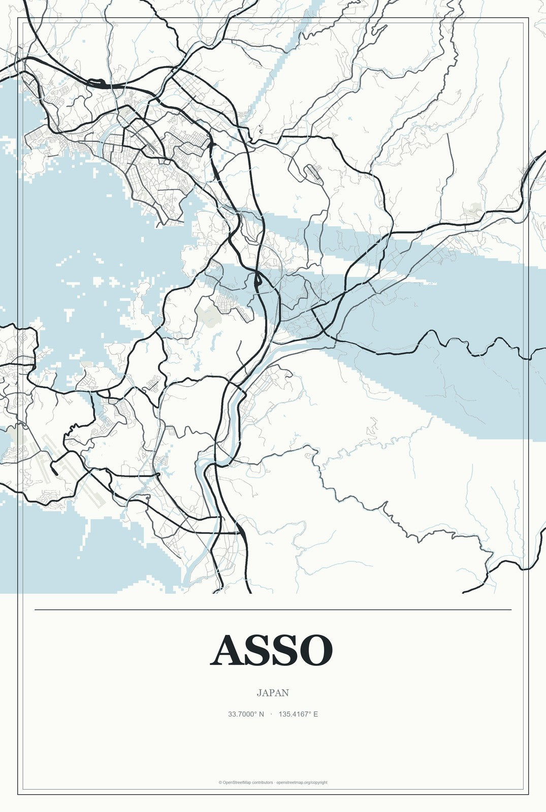 Asso, Japan City Map Aluminum Sign in Gallery Air style