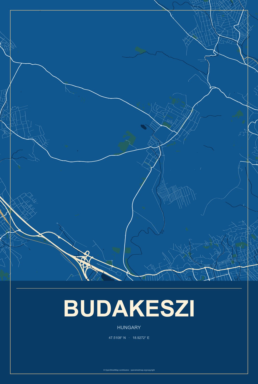 Budakeszi, Hungary City Map Aluminum Sign in Harbor Cobalt style