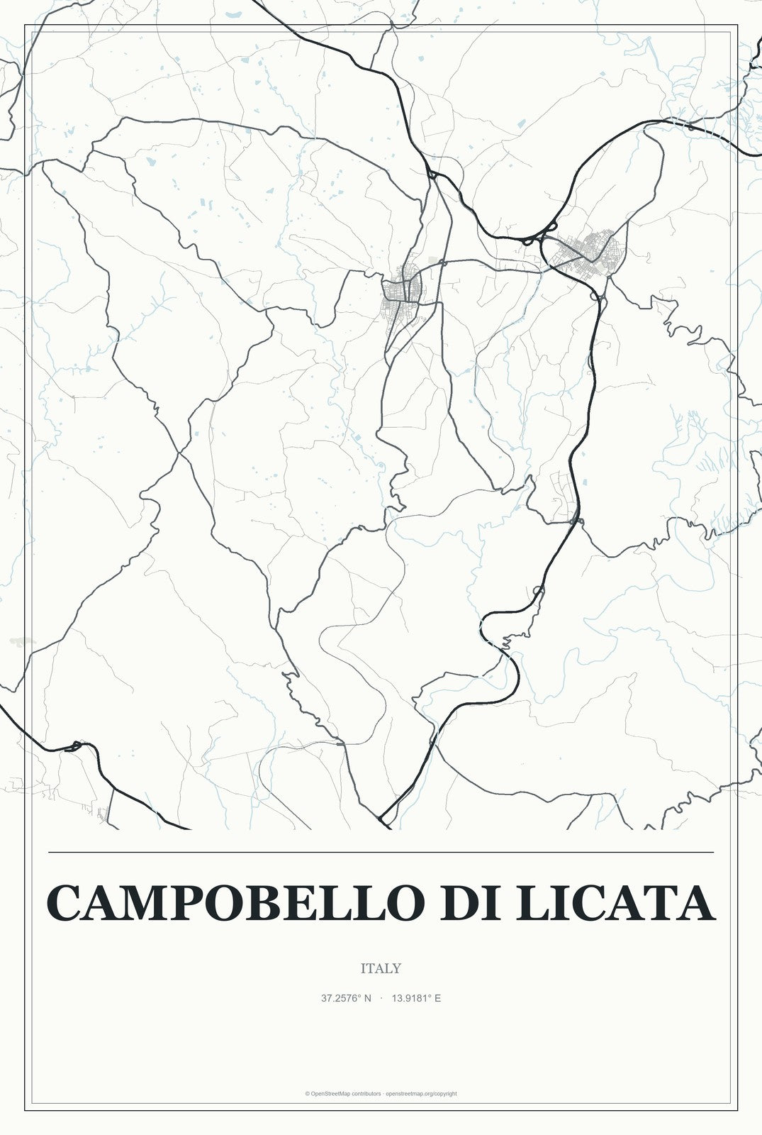 Campobello di Licata, Italy City Map Aluminum Sign in Gallery Air style