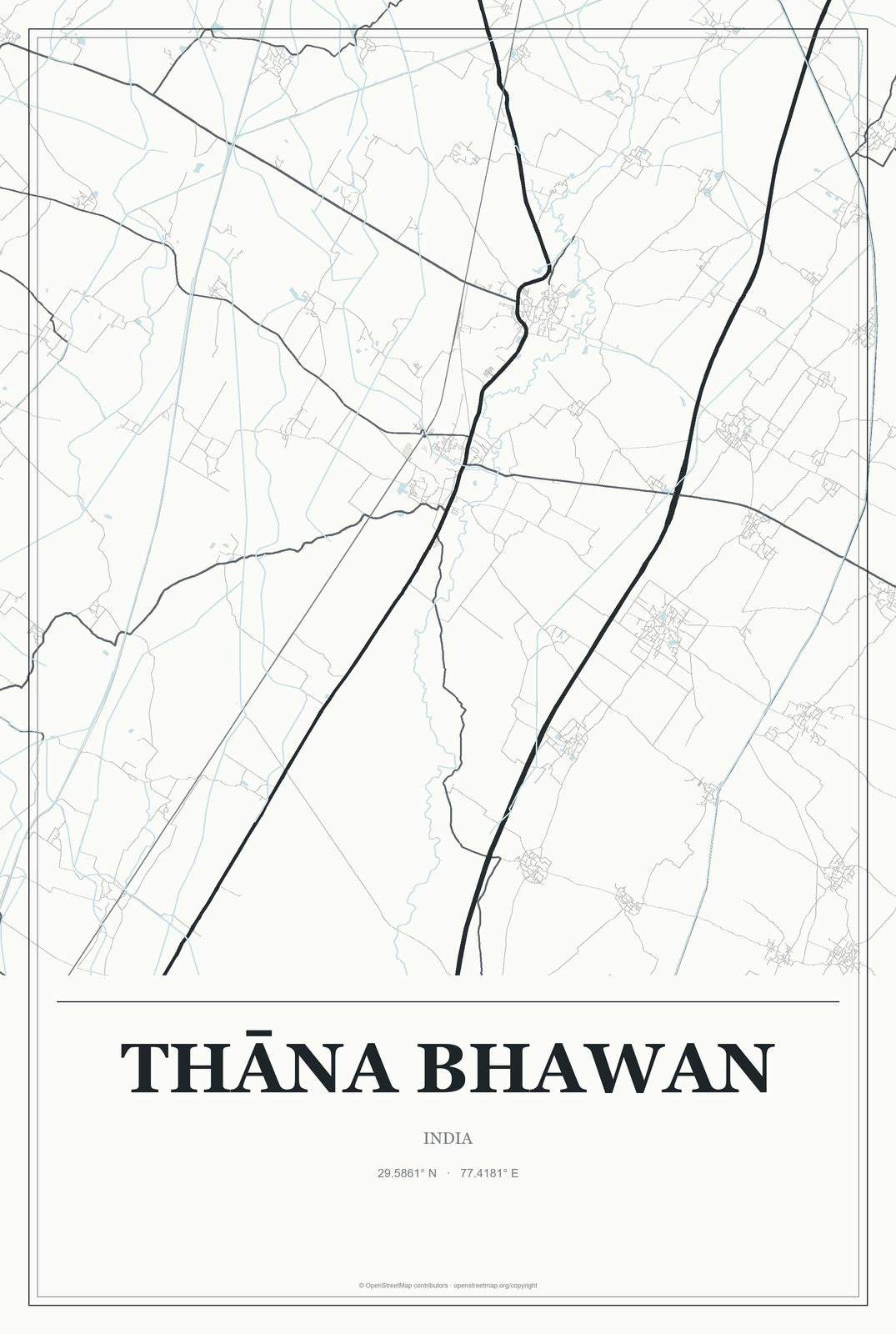 Thāna Bhawan, India City Map Aluminum Sign in Gallery Air style
