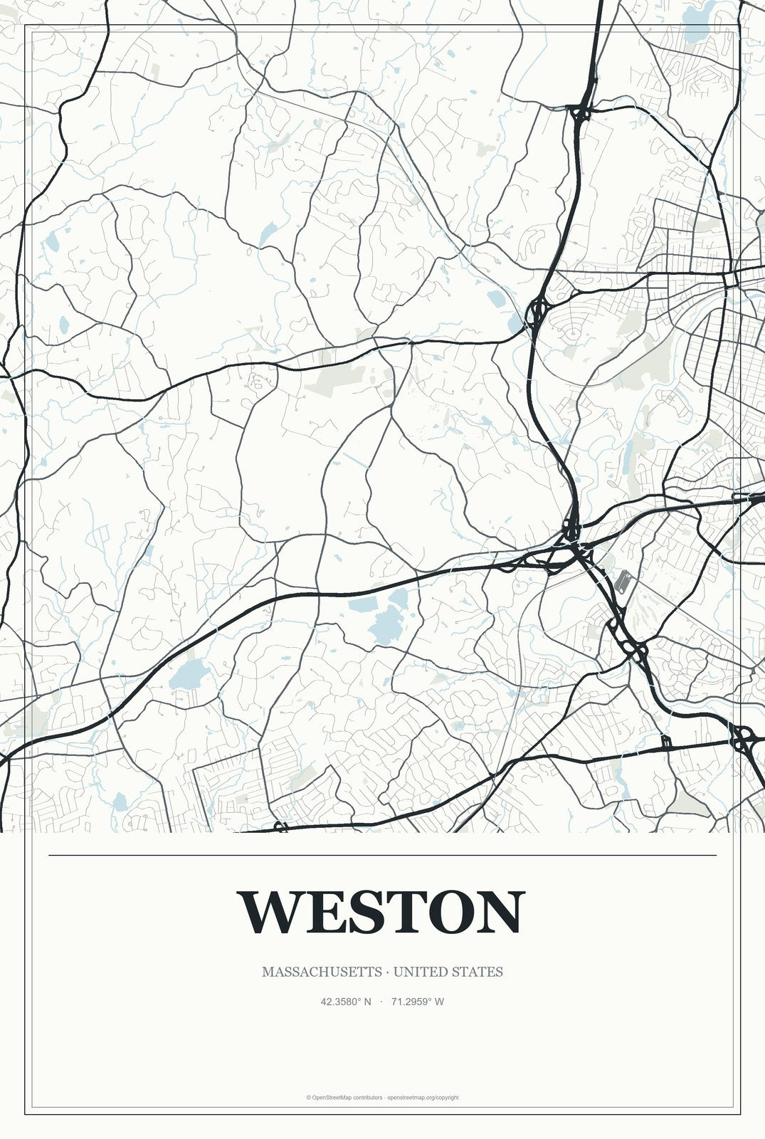 Weston, Massachusetts City Map Aluminum Sign in Gallery Air style