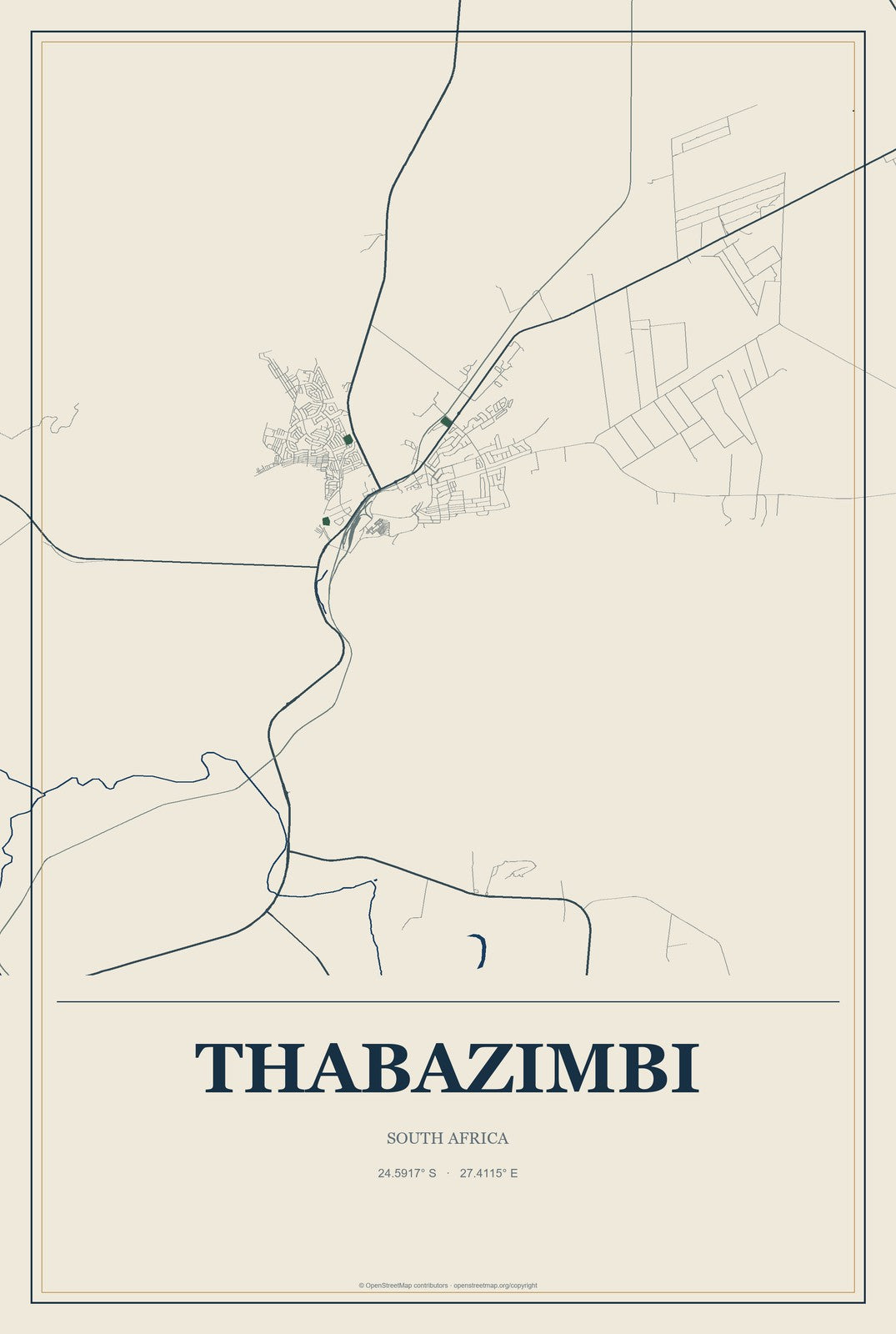 Thabazimbi, South Africa City Map Aluminum Sign in Coastal Cutout style