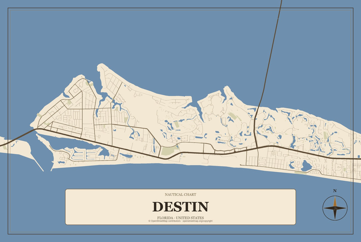 Destin, Florida City Map Aluminum Sign in Heritage Nautical style