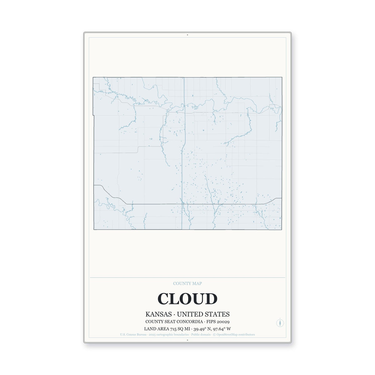 Cloud County, Kansas Map Aluminum Sign in Gallery Air style