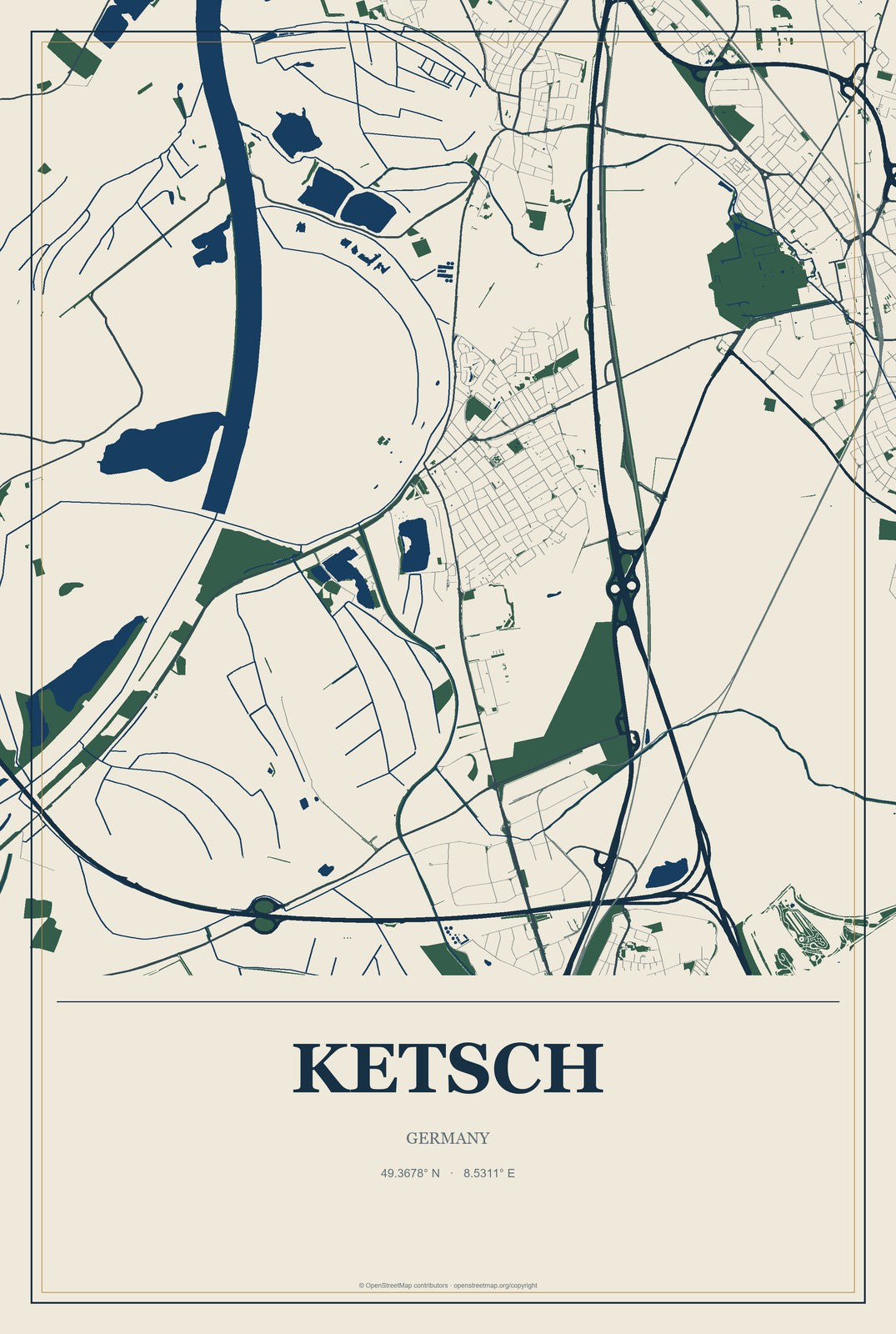 Ketsch, Germany City Map Aluminum Sign in Coastal Cutout style