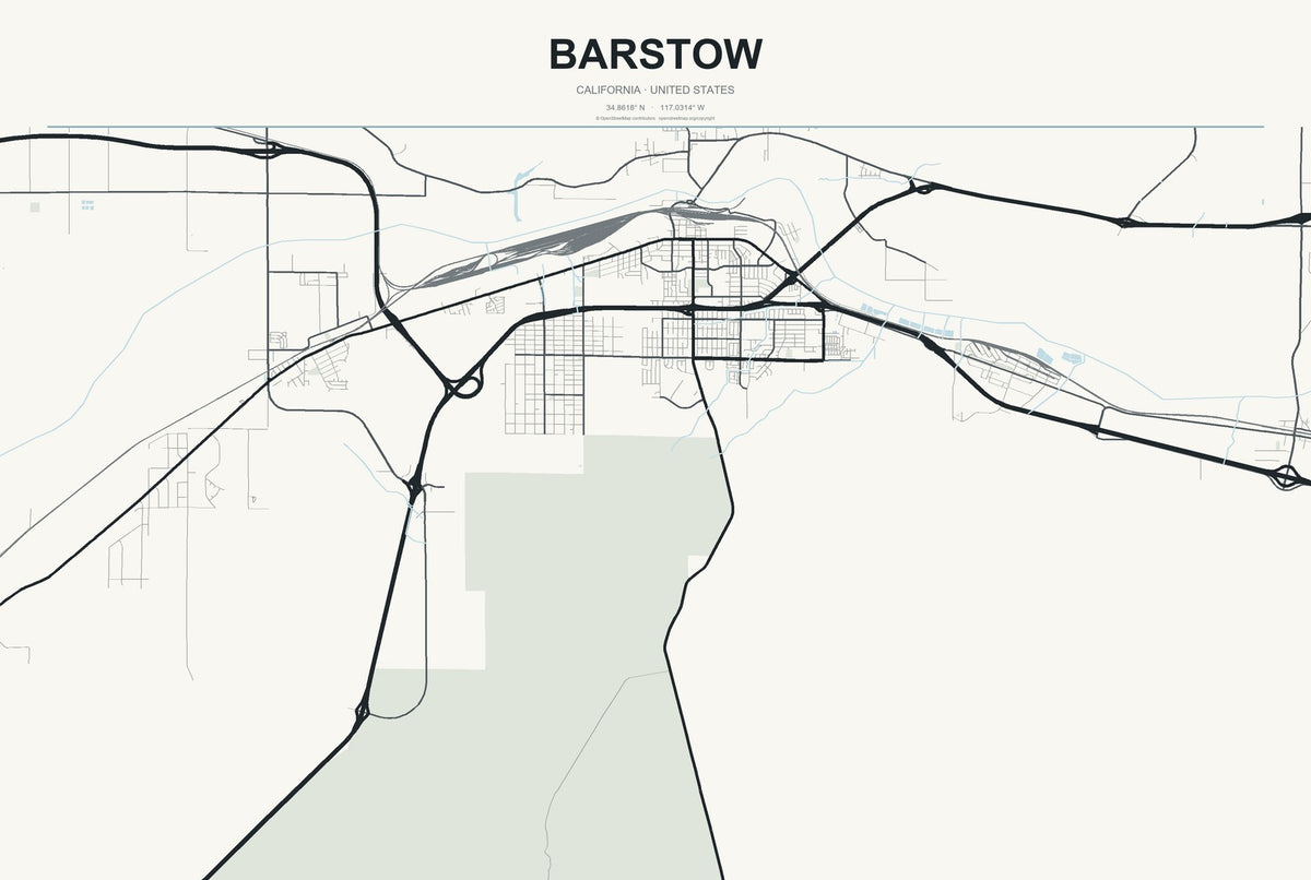 Barstow, California City Map Aluminum Sign in Headline Atlas style