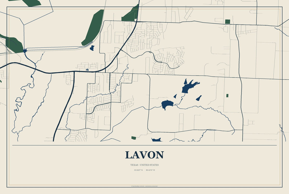 Lavon, Texas City Map Aluminum Sign in Coastal Cutout style