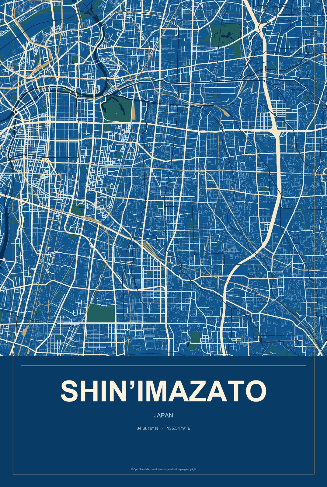Shin’imazato, Japan City Map Aluminum Sign in Harbor Cobalt style