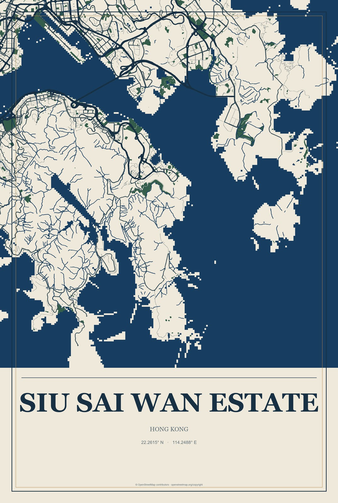 Siu Sai Wan Estate, Hong Kong City Map Aluminum Sign in Coastal Cutout style