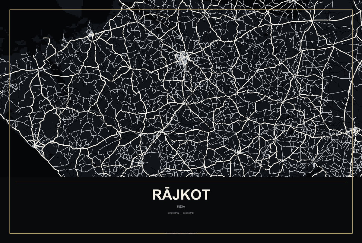 Rājkot, India City Map Aluminum Sign in Metropolitan Noir style